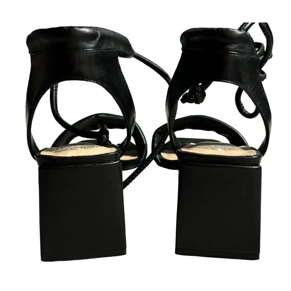 VInce Camuto Vernisa, Block Heel Black Leather Stappy‎ Sandals Shoes Size 8